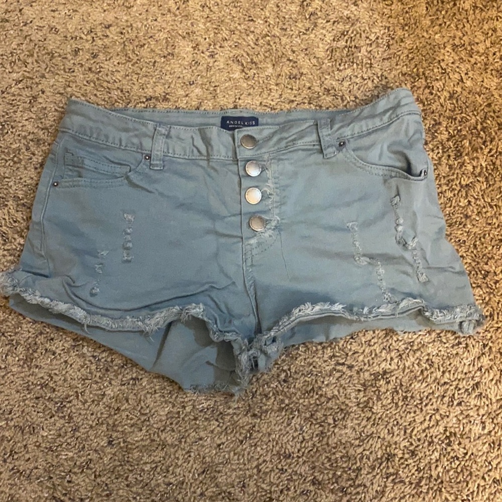 Bluish/gray ripped jean shorts